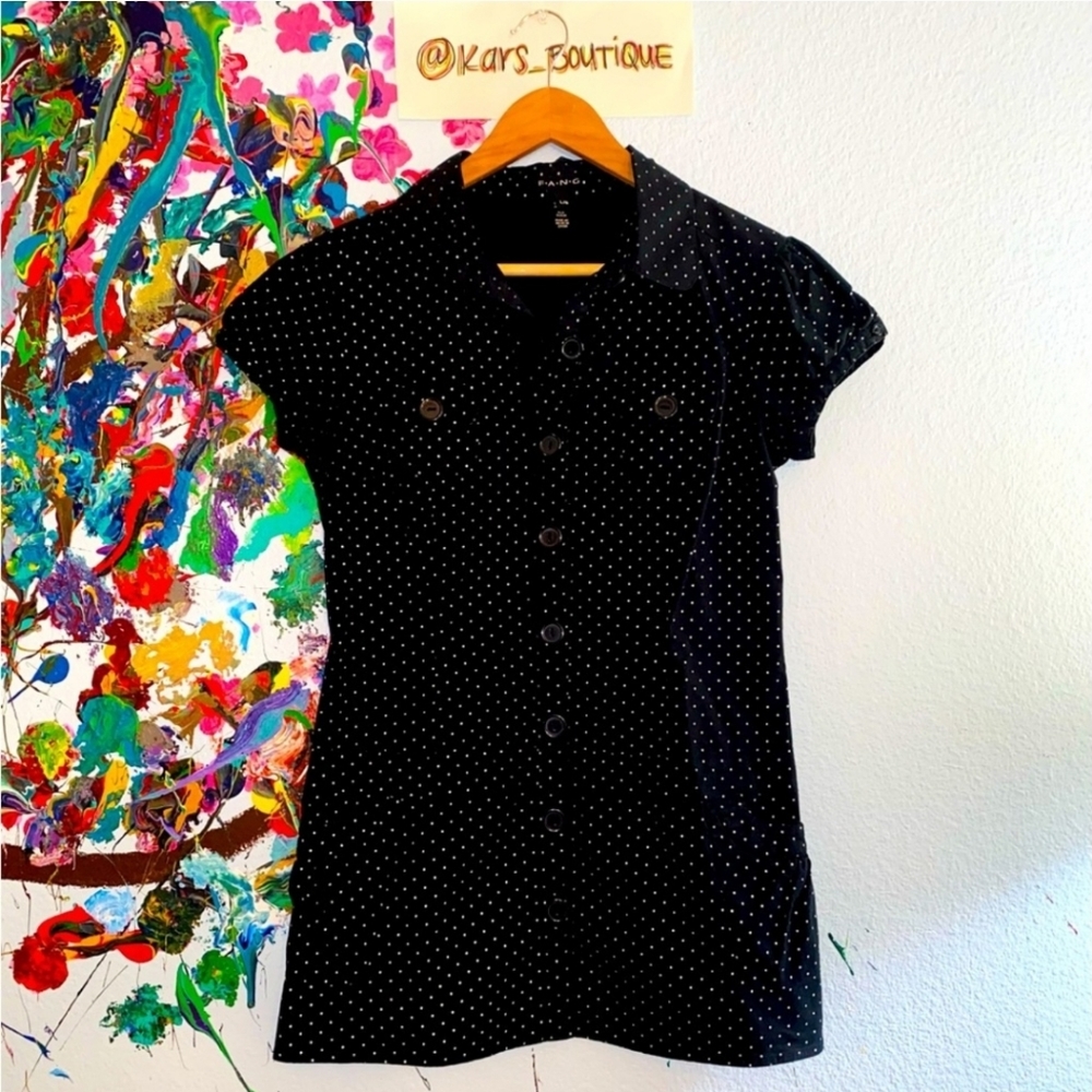 Black Polka Dot Button Down Top